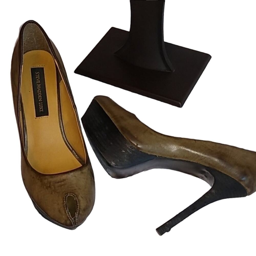 Steve Madden Luxe Brown Peep Toe Platform Stiletto Heels Size 7.5